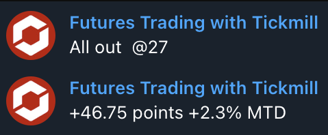 Tickmill Trading Futures Telegram Group +46.75 Points MTD