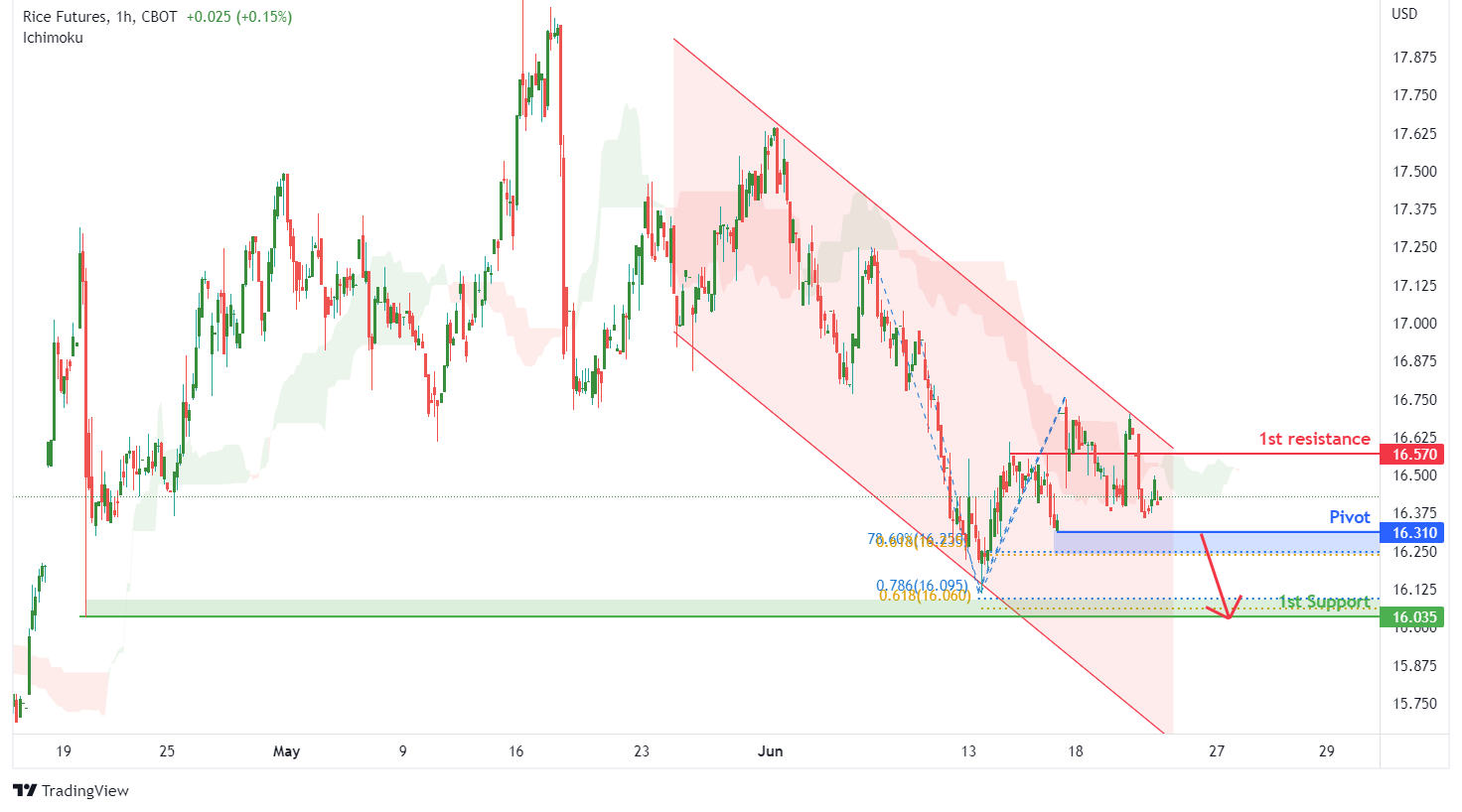 RICE FUTURES (zr1!), H1 Potential for Bearish Momentum