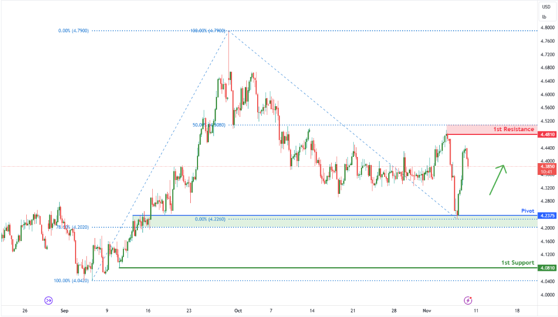 Copper Futures (hg1!) H4 | Potential Bullish Reversal?