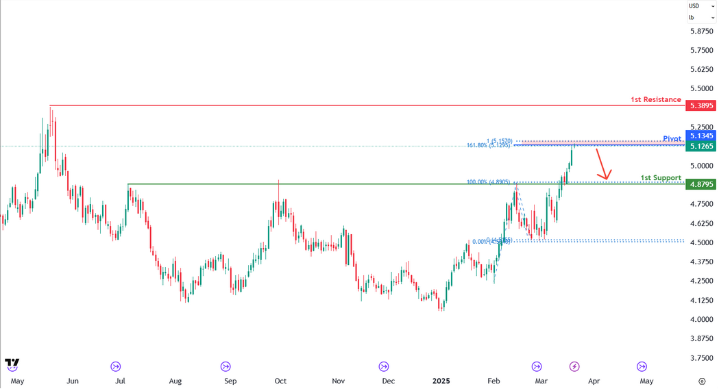 Copper Futures (hg1!) D1| Drop From the 161.8% Fibo