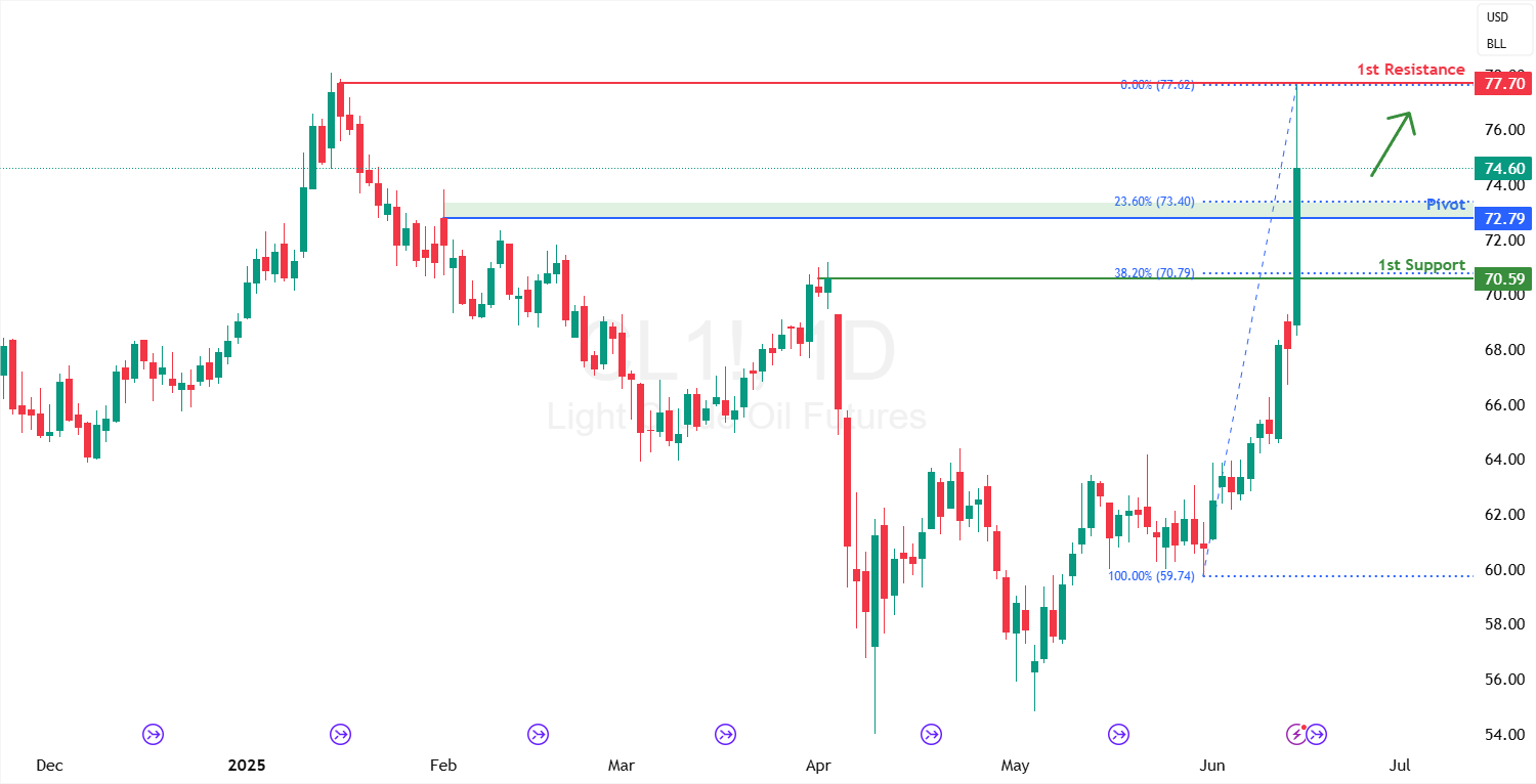 Crude Oil Futures (cl1!) D1 | Potential Bounce Off a Pullback Support