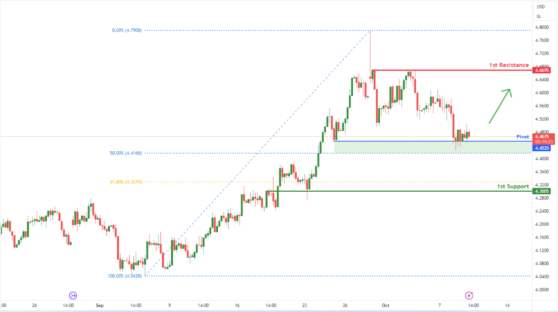 Copper Futures (hg1!) H4 | Potential Bullish Bounce