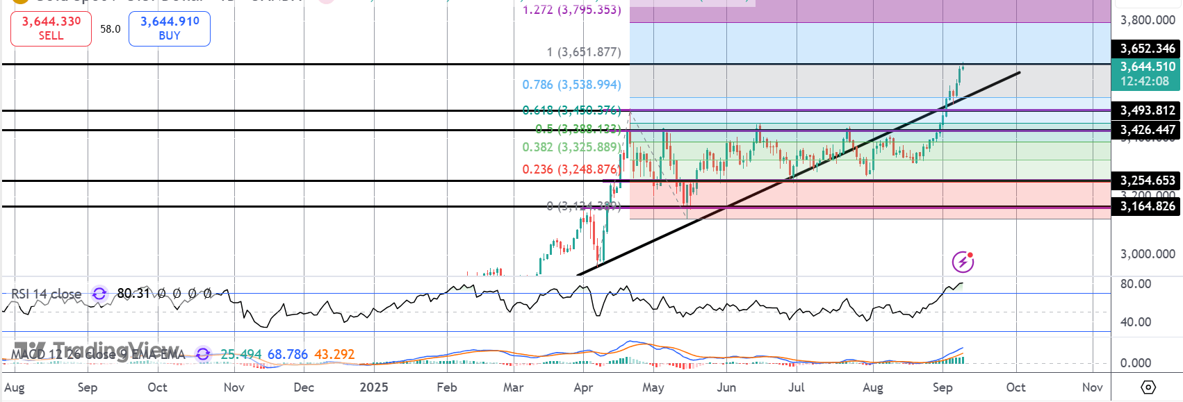 Gold Testing Key Fib Extension Level