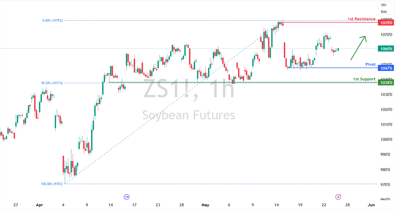 Soybean Futures (zs1!) H1 | Potential Bullish Bounce