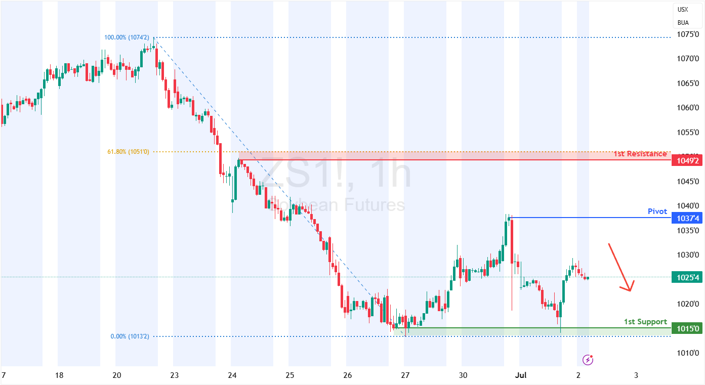 Soybean Futures (zs1!) H1 | Rising Into a Swing-high Resistance