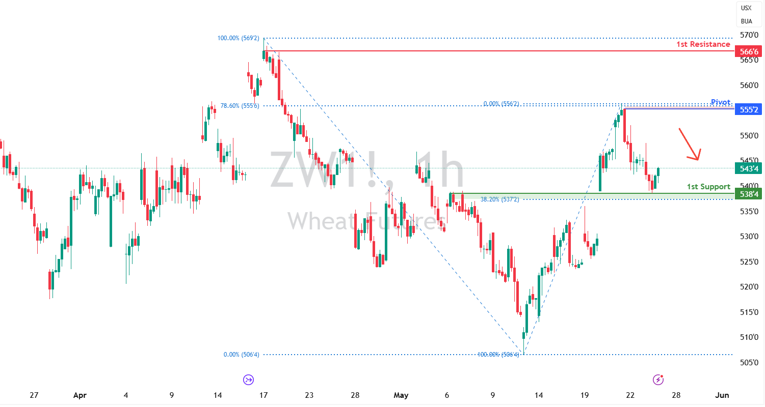 Wheat Futures (zw1!) H1 | Rising Into a Swing-high Resistance