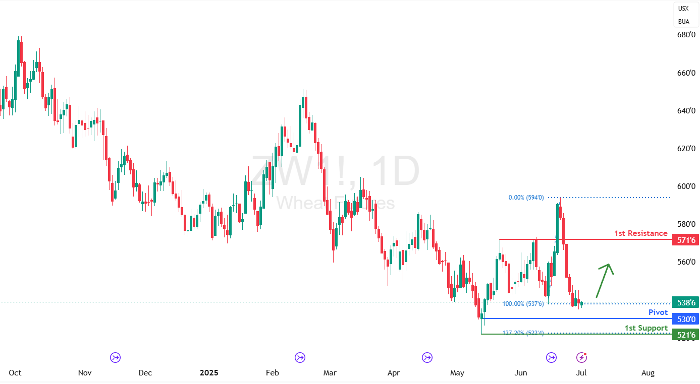 Wheat Futures (zw1!) D1 | Falling Toward a Swing-low Support